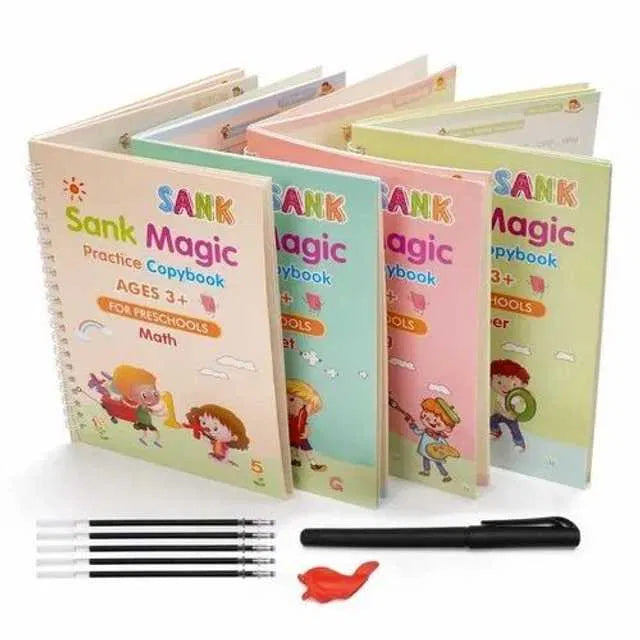 Magic Practice Copybook Set for Kids (4 Books + 10 Refills + 1 Pen)