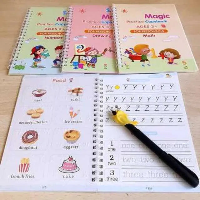 Magic Practice Copybook Set for Kids (4 Books + 10 Refills + 1 Pen)